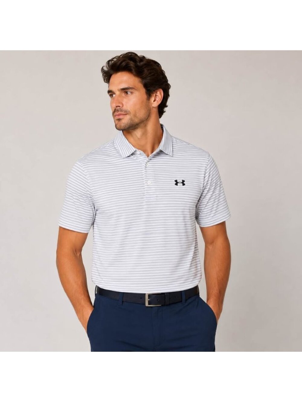 Under Armour HeatGear Golf Polo Men’s XL White Grey Striped